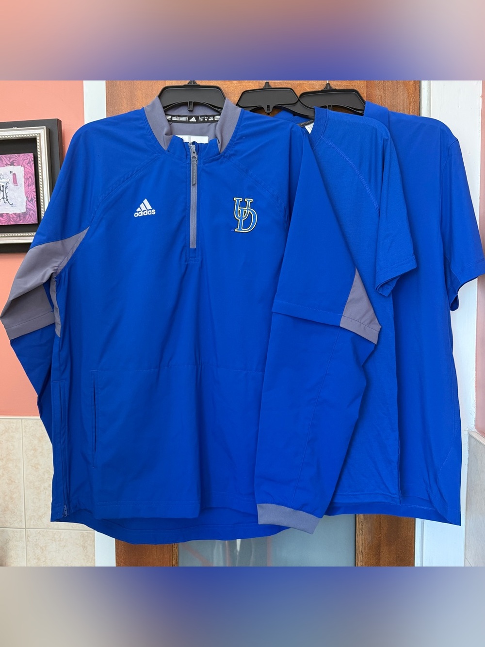 Adidas University of Delaware Shirt Lot Quarter Zip Jacket Polo T-Shirt Blue Hen